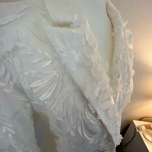 Fashion Nova Floral Bridal White Blazer With 3D Floral Embroidery